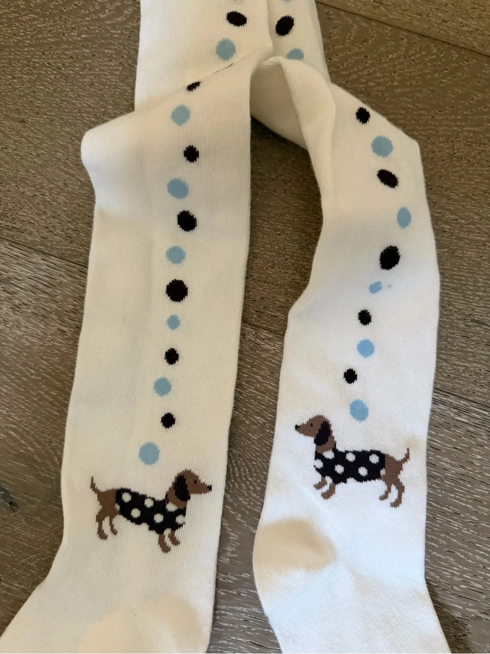 Girls Gymboree Polka Dot Prep White Tights Dachshund Dog Size 5-7 Like New!